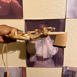 Tan mini heel sandals